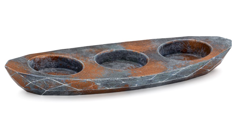 Svícen DIAMOND BASIC na 3 svíčky - ALCHEMY, modrá, černá a měděná, lak polomatný