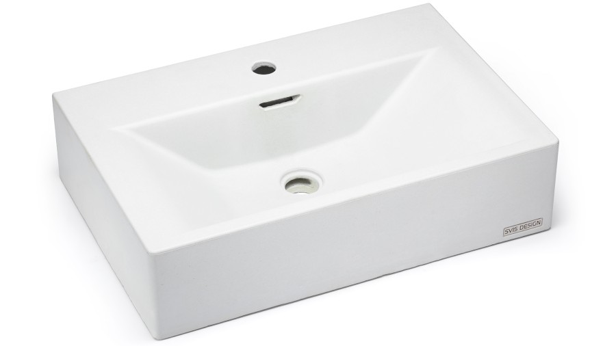 Umyvadlo 60 cm PYXIS BASIC s přepadem, s otvorem pro baterii - natural, bez dekoru, lak mat