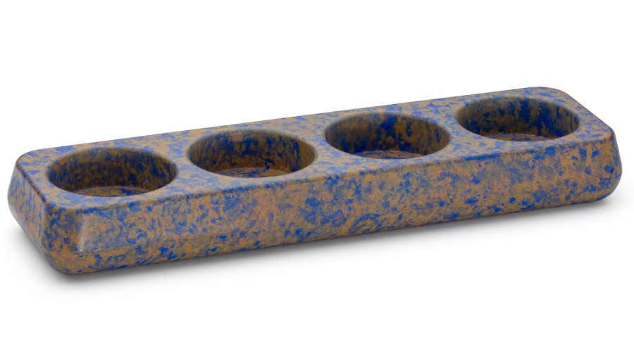 Svícen PERSEUS BASIC na 4 svíčky - GRANITE, modrá a okrová, lak polomatný