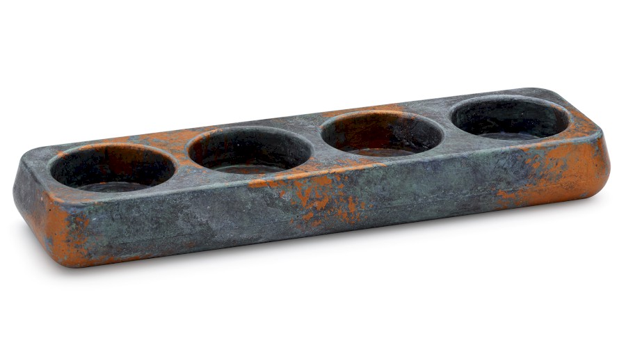 Svícen PERSEUS BASIC na 4 svíčky - ALCHEMY, modrá, černá a měděná, lak polomatný