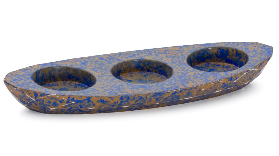 SvÃ­cen DIAMOND BASIC na 3 svÃ­Äky - natural, dekor GRANITE, modrÃ¡ a okrovÃ¡, lak polomatnÃ½